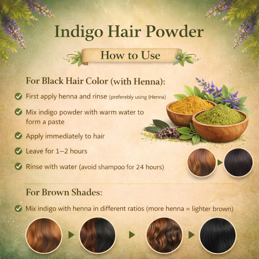 Kayee Ayurveda Indigo Hair Powder for Natural Hair Colouring | Pure Indigo Powder for Black & Dark Brown-Looking Hair | Herbal Hair Colour Powder for Grey Hair Coverage & Hair Care | Plant-Based Hair Dye Powder for Women & Men | 100 g