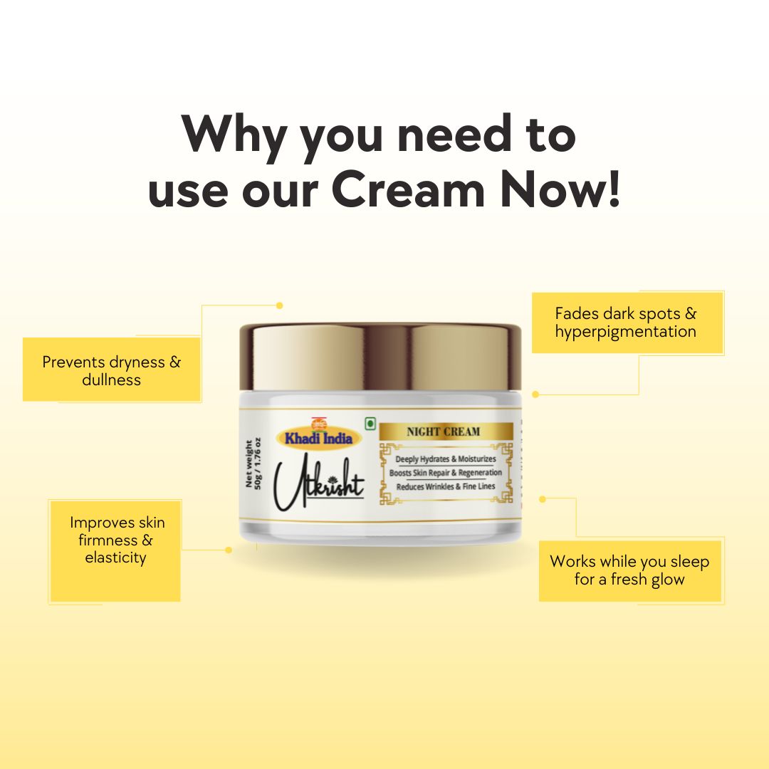 Utkrisht Khadi Pure Night Cream (50g) | Deep Hydration, Night Skin Repair & Anti-Ageing Night Treatment