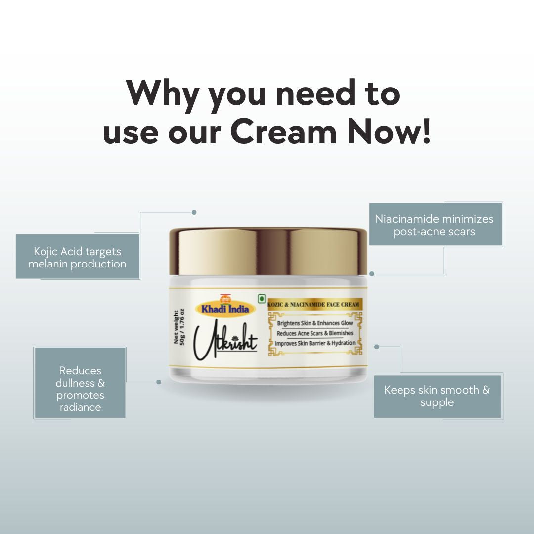 Khadi Essentials Kojic Acid & Niacinamide Skin Brightening Cream (50g) | For Dark Spots, Blemishes & Pigmentation