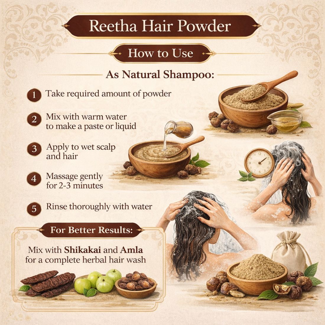 Kayee Ayurveda Reetha Hair Powder, Herbal Soapnut Powder for Hair & Scalp Cleansing, Helps Remove Excess Oil, Dirt & Buildup, Natural Hair Care Powder for Soft, Clean & Healthy-Looking Hair | 100 g