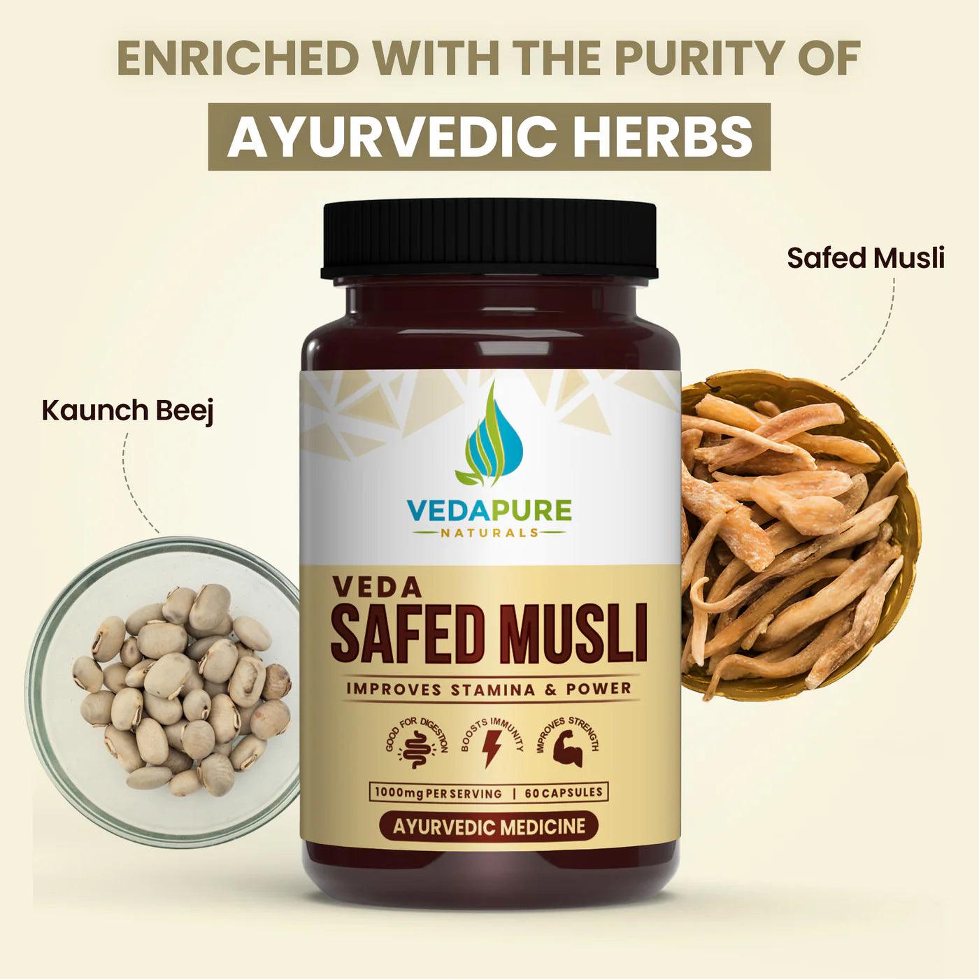 Vedapure Naturals Safed Musli Capsules For Strength- 60 Capsules
