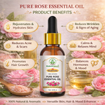 Bhudevam Naturals Khadi Rose Essential Oil for Skin & Hair Care – 100% Pure Natural Steam Distilled Rose Oil for Face, Acne, Aromatherapy, Diffuser - 15ml