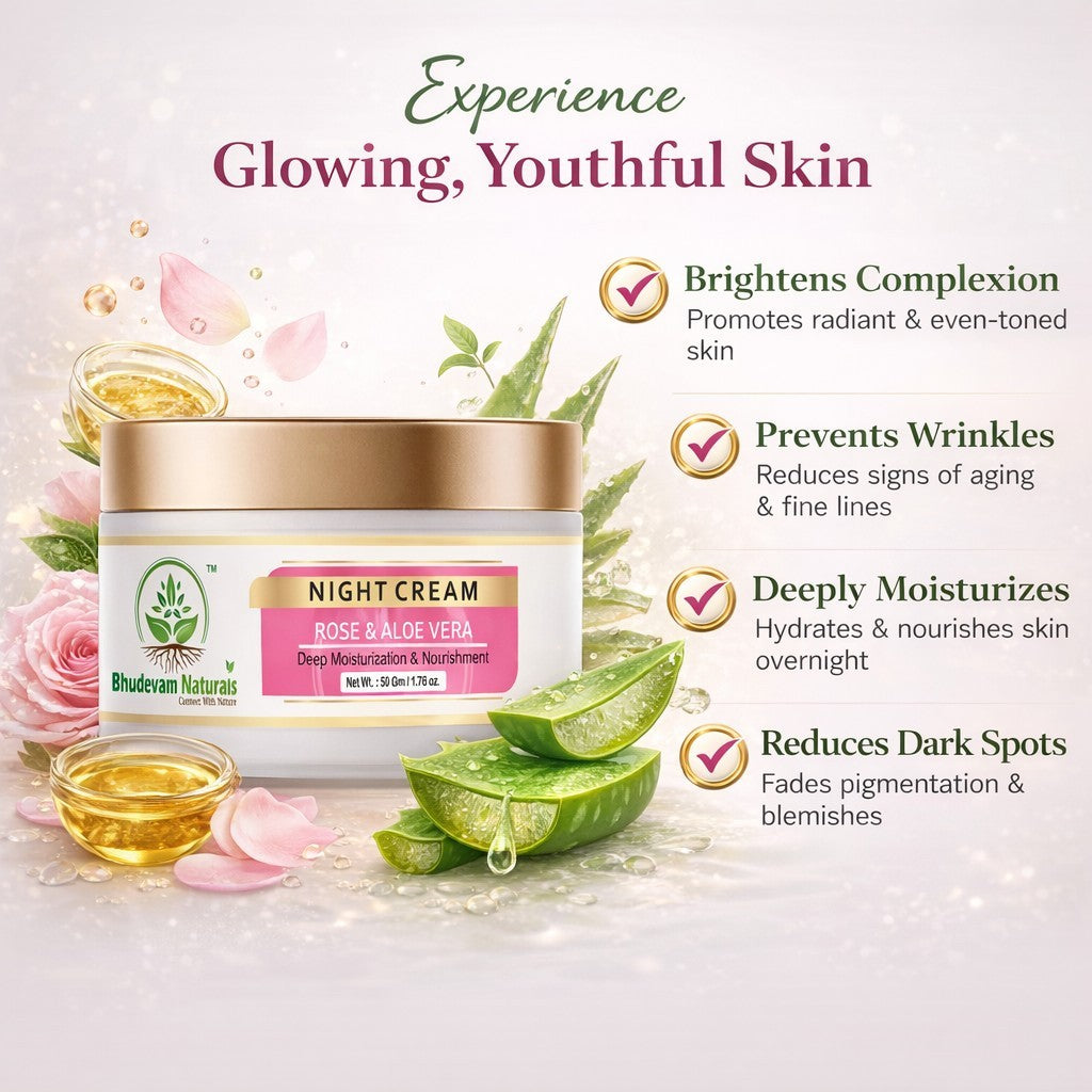 Bhudevam Naturals Khadi Luxury Night Cream for Face – Advanced Anti Aging Formula for Radiant & Youthful Skin- 50GM