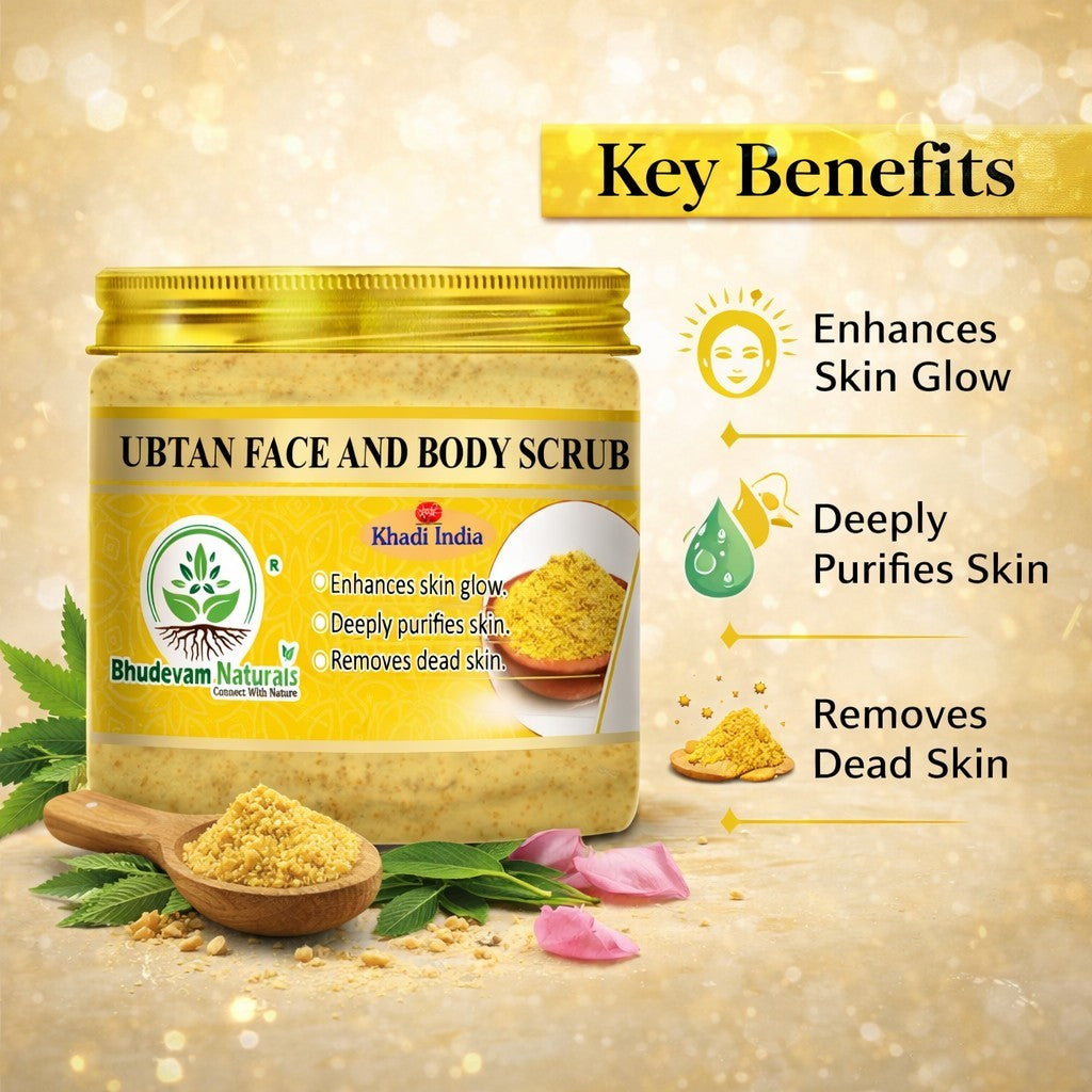 Bhudevam Naturals Khadi Ubtan Face & Body Scrub for Tan Removal – Herbal Exfoliating Scrub for Brightening & Skin Polishing- 150GM