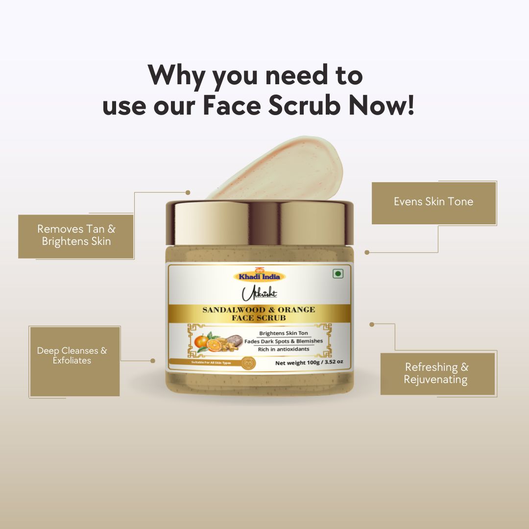 Khadi Sandal Face Scrub | Natural Sandalwood (Chandan) Exfoliating Scrub | Helps Remove Dead Skin, Dirt & Surface Impurities |  100 gm