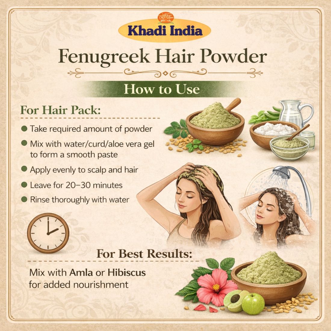 Kayee Ayurveda Methi Powder for Hair, Fenugreek Hair Mask & Hair Pack Powder for Nourishment, Conditioning & Scalp Care, Helps Improve the Appearance of Dry, Dull & Damaged-Looking Hair | 100 g