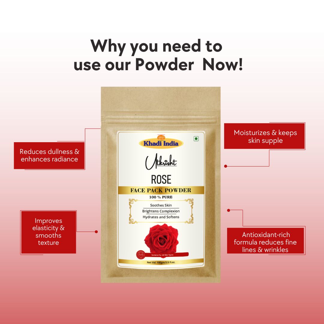 Khadi Rose Powder for Face & Skin | 100% Natural Rose Petal Powder | Skin Soothing & Refreshing Herbal Face Pack | Helps Improve Skin Softness, Glow & Radiance | Gentle Skincare Powder | For All Skin Types | 100 gm