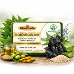Bhudevam Naturals Khadi Neem & Activated Charcoal Soap – Herbal Handmade Bath Soap for Acne, Pimples, Blackheads Removal- 500GM (Pack of 4)