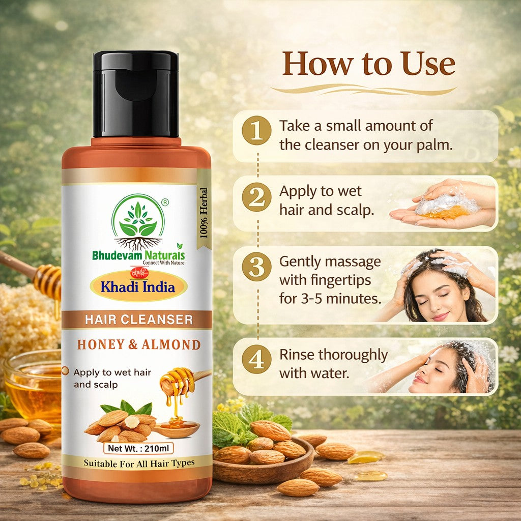 Bhudevam Naturals Khadi Honey Almond Shampoo for Soft, Silky & Shiny Hair- 420ML (Pack of 2)