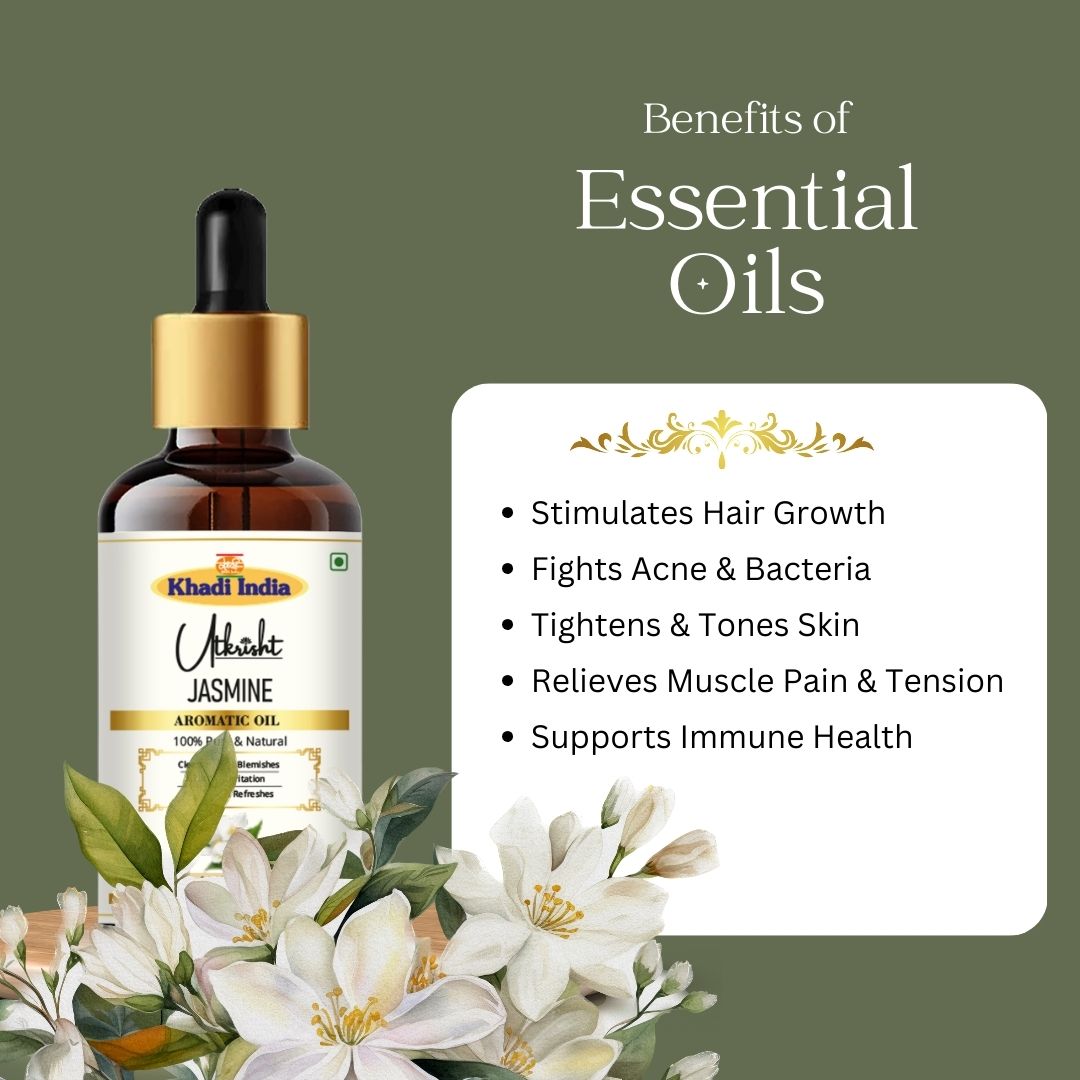 Khadi Jasmine Essential Oil | Pure & Natural Jasmine Oil for Face & Skin Care | Floral Essential Oil for Glowing-Looking Skin, Aromatherapy & Relaxation | 15 ml