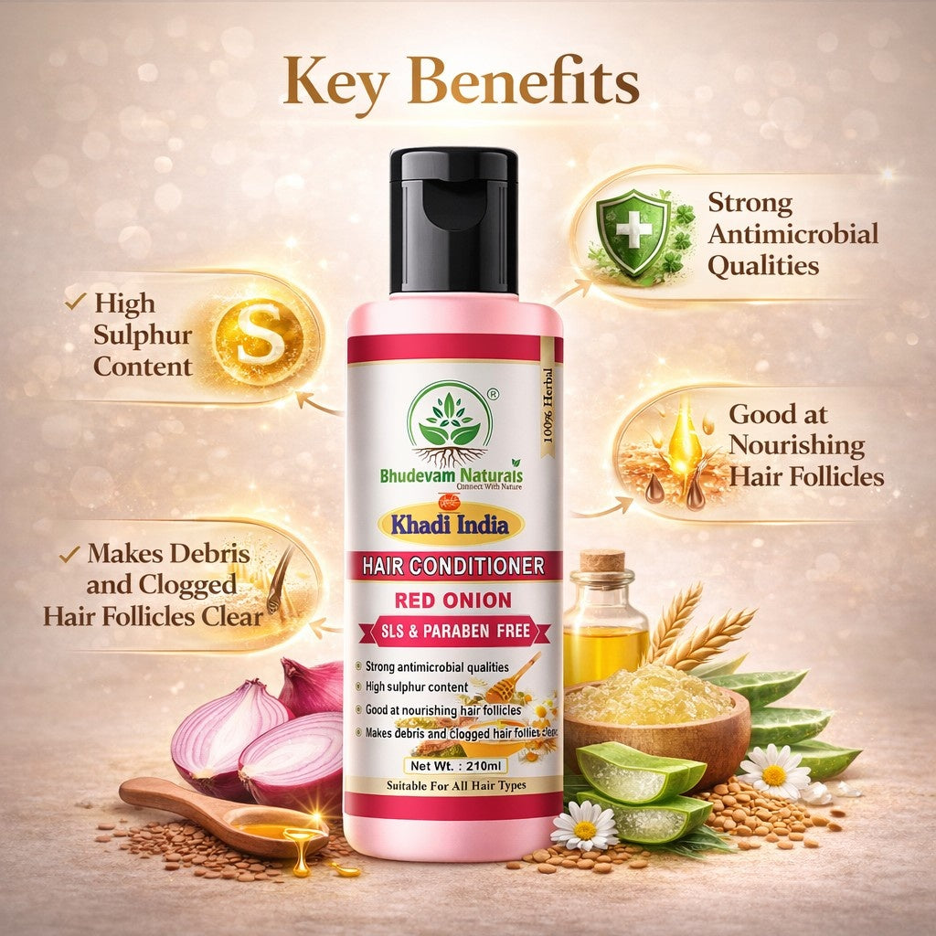 Bhudevam Naturals Khadi Red Onion Hair Conditioner For Smooth & Shiny Hair- 210ML