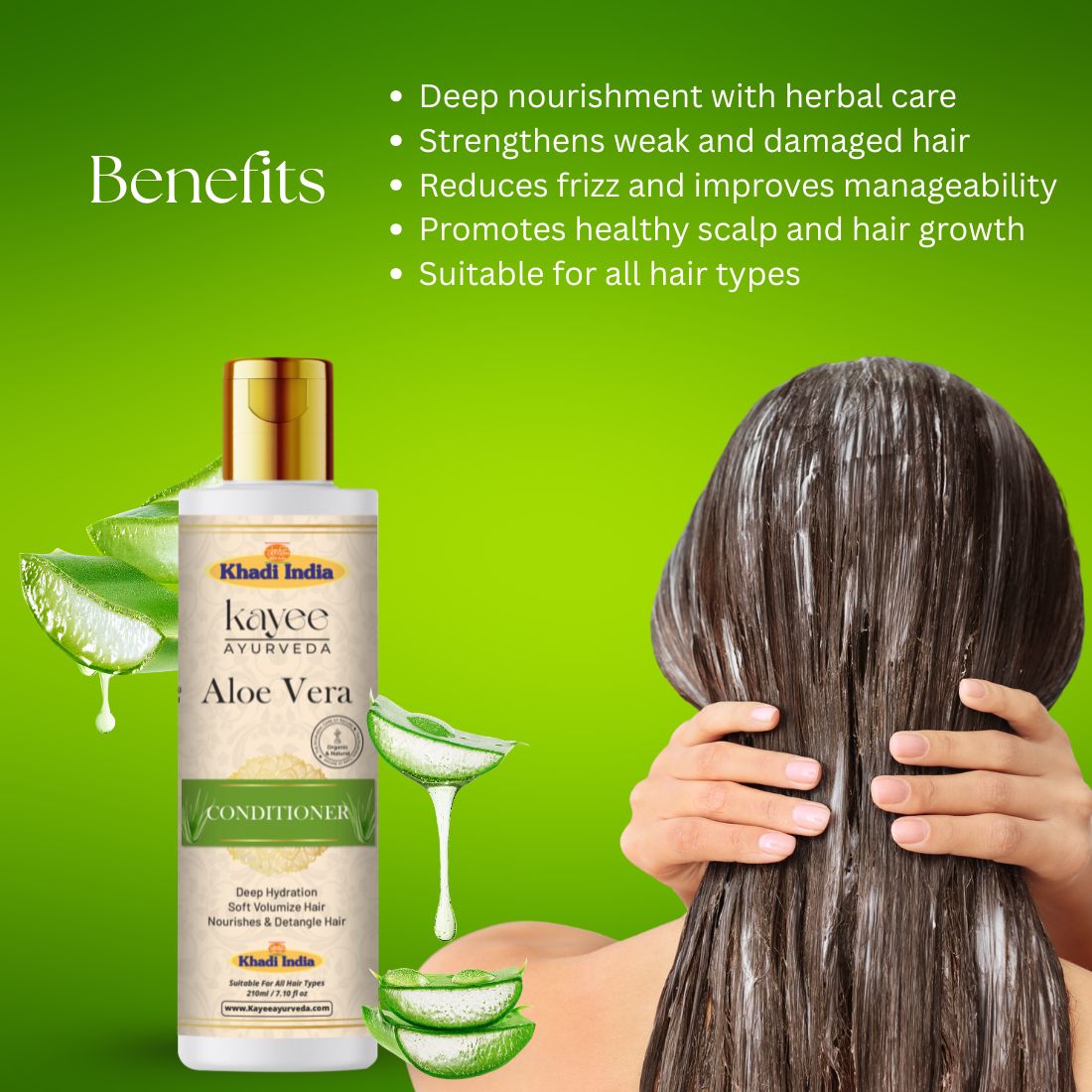Kayee Ayurveda Aloe Vera Conditioner for Dry & Frizzy Hair | Herbal Hair Conditioner with Aloe Vera for Deep Conditioning, Hair Moisturization, Softness, Smoothness, Detangling & Healthy-Looking Shine | 210 ml