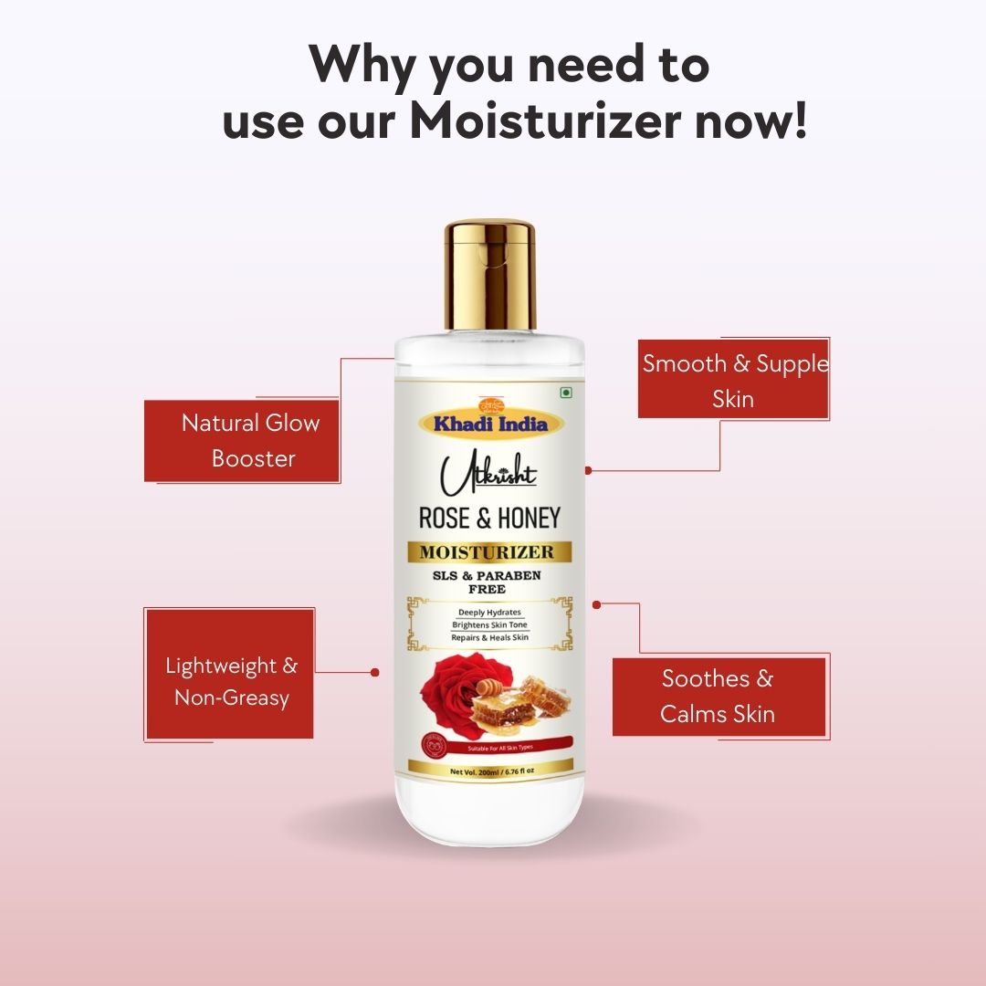 Utkrisht Khadi Pure Rose & Honey Moisturizer | Deep Hydrating, Nourishing & Soothing Face & Body Cream
