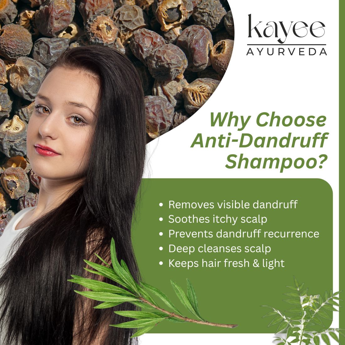 Kayee Ayurveda Anti-Dandruff Shampoo for Men & Women | Herbal Scalp Cleansing Shampoo for Dandruff & Flaky Scalp Care | Helps Remove Excess Oil, Cleanse Scalp & Maintain Fresh, Healthy-Looking Hair | 210 ml