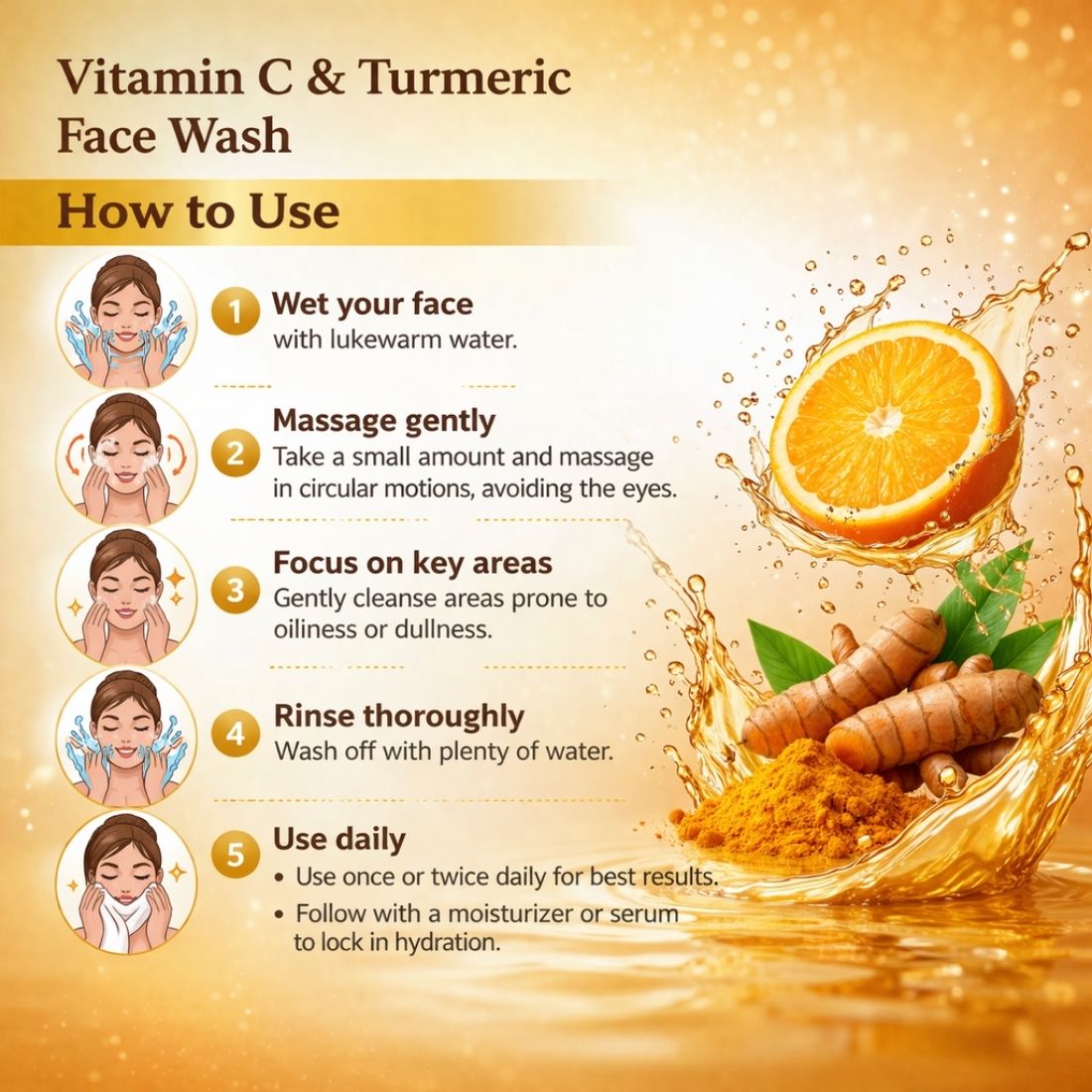Kayee Ayurveda Vitamin C Turmeric Face Wash for Glowing Skin | Herbal Facial Cleanser with Vitamin C & Haldi | Helps Cleanse Dirt, Pollution, Excess Oil & Daily Impurities While Supporting a Fresh, Bright & Healthy-Looking Complexion | 210 ml