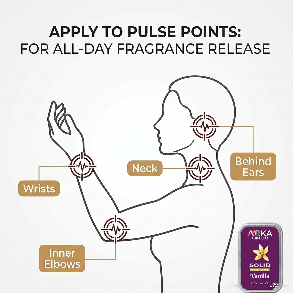Arka Pure Life Premium Vanilla Solid Perfume – Warm & Pleasant Fragrance Balm for Men & Women, Compact & Travel-Friendly – 12g