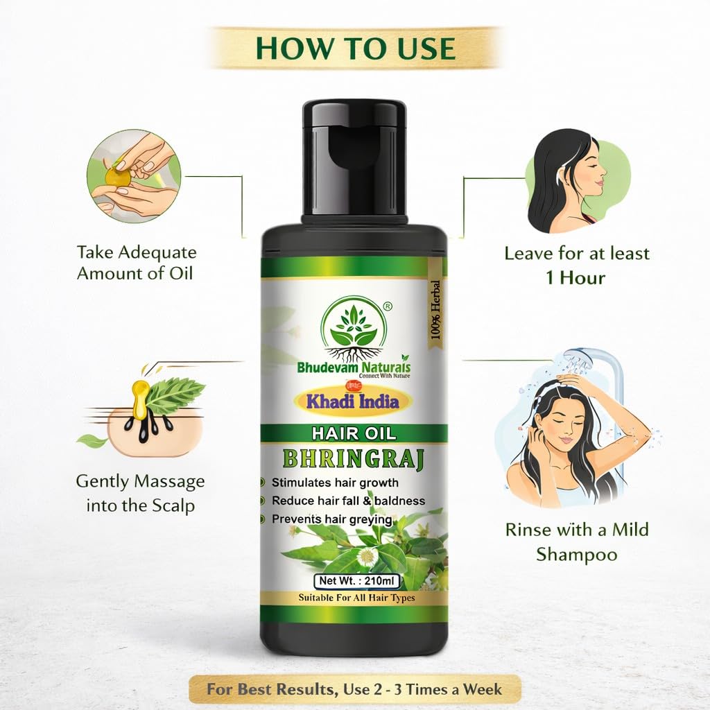 Bhudevam Naturals Khadi Amla & Bhringraj Hair Oil – Scalp Care & Hair Fall Control Solution- 210ML