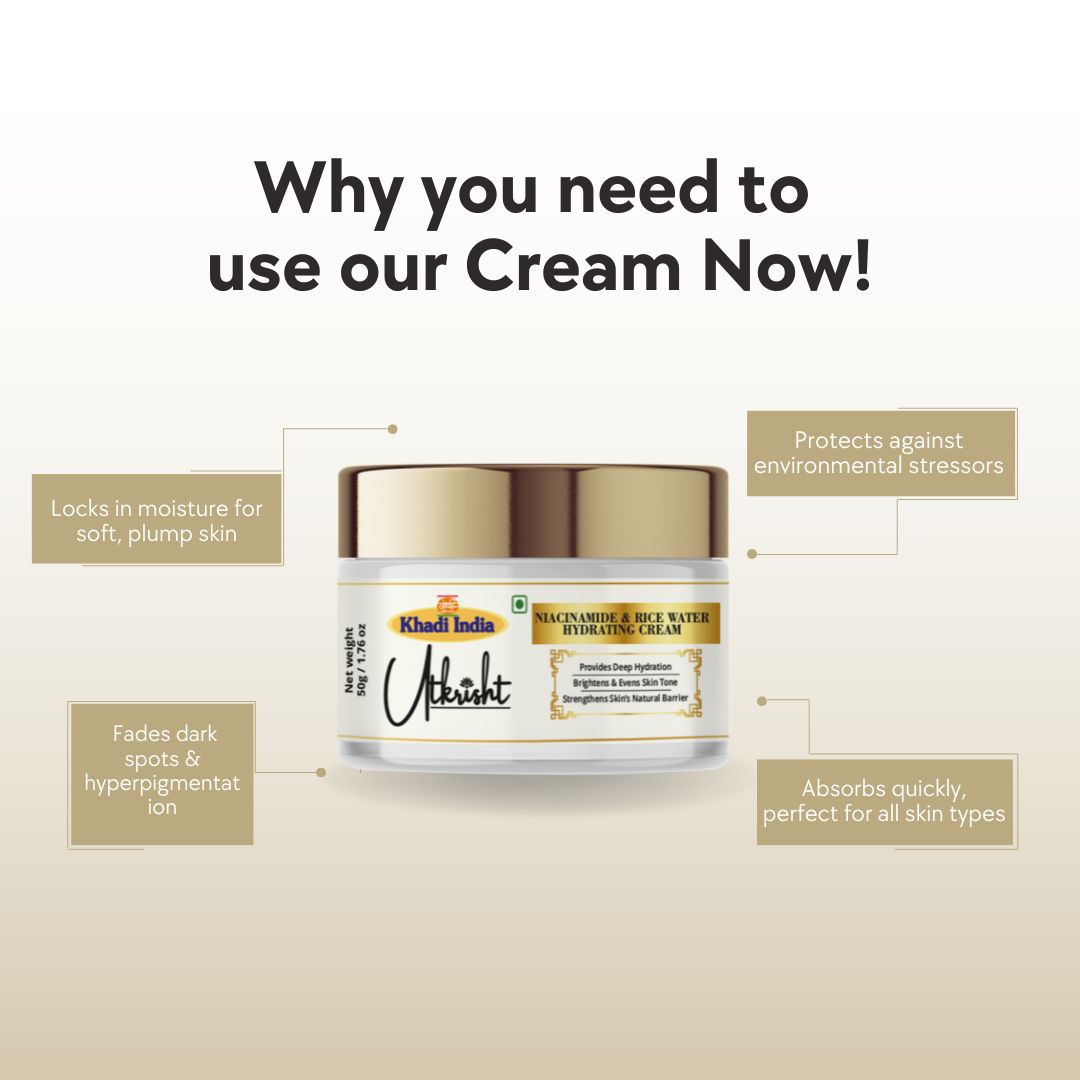 Khadi Essentials Niacinamide & Ceramide Hydrating Face Cream (50g) | For Skin Brightening, Barrier Repair & Fine Lines