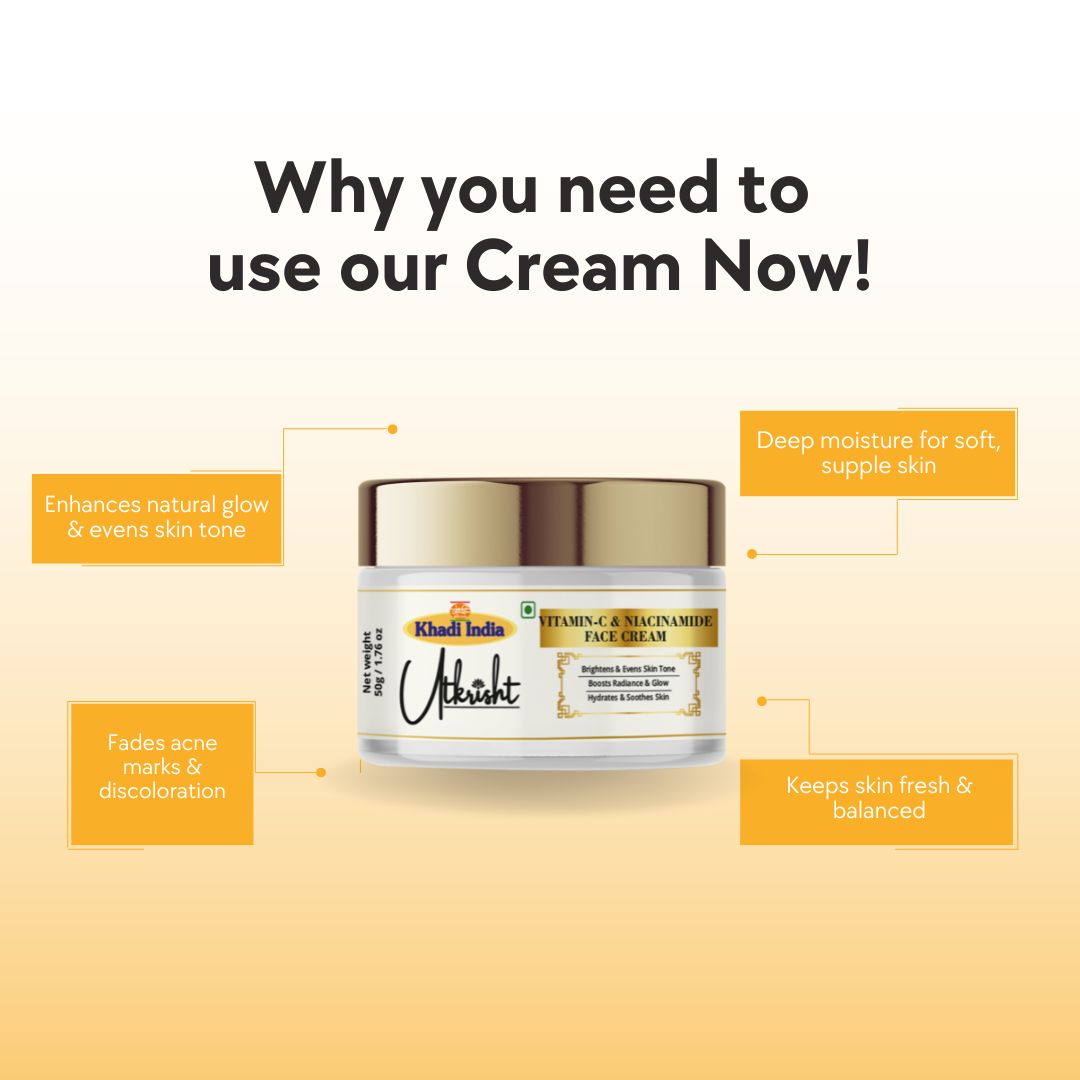 Khadi Essentials Vitamin C & Niacinamide Radiance Face Cream (50g) | For Glowing Skin, Dark Spots & Smooth Tone