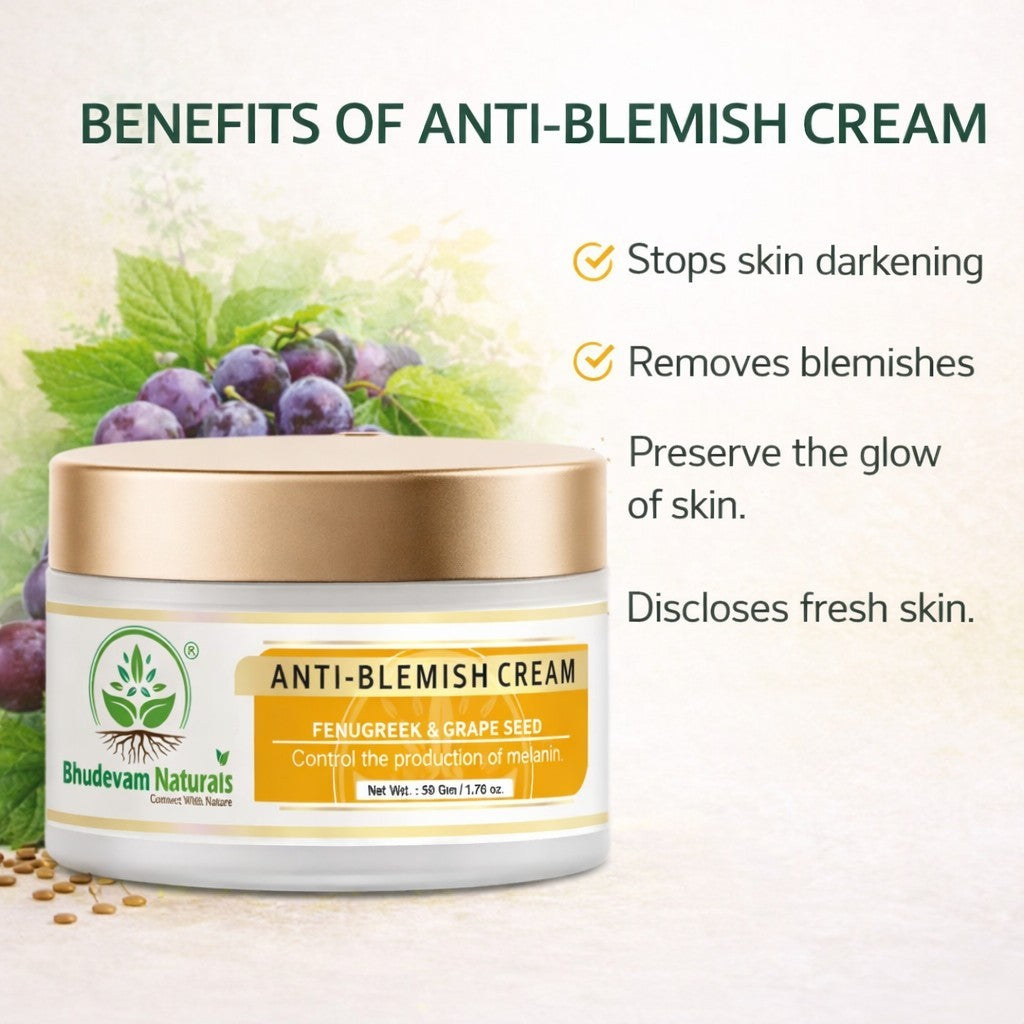 Bhudevam Natuals Khadi Anti Blemish Cream for Dark Spot Removal & Skin Brightening Moisturizer for Clear Skin- 50GM