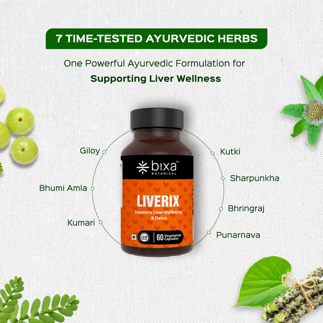 Bixa Botanical LIVERIX (60 Veg Capsules | 450mg) | Synergistic Ayurvedic Formula for Natural Liver Detoxification & Hepatic Function