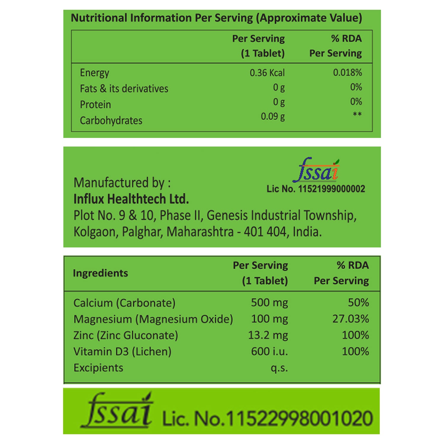 Fixup Health Calcium Magnesium Zinc with Vitamin D3 Tablets | Calcium Citrate Malate | Plant-Based Lichen Source D3 | Bone & Muscle Health Support for Men & Women | 60 Tablets