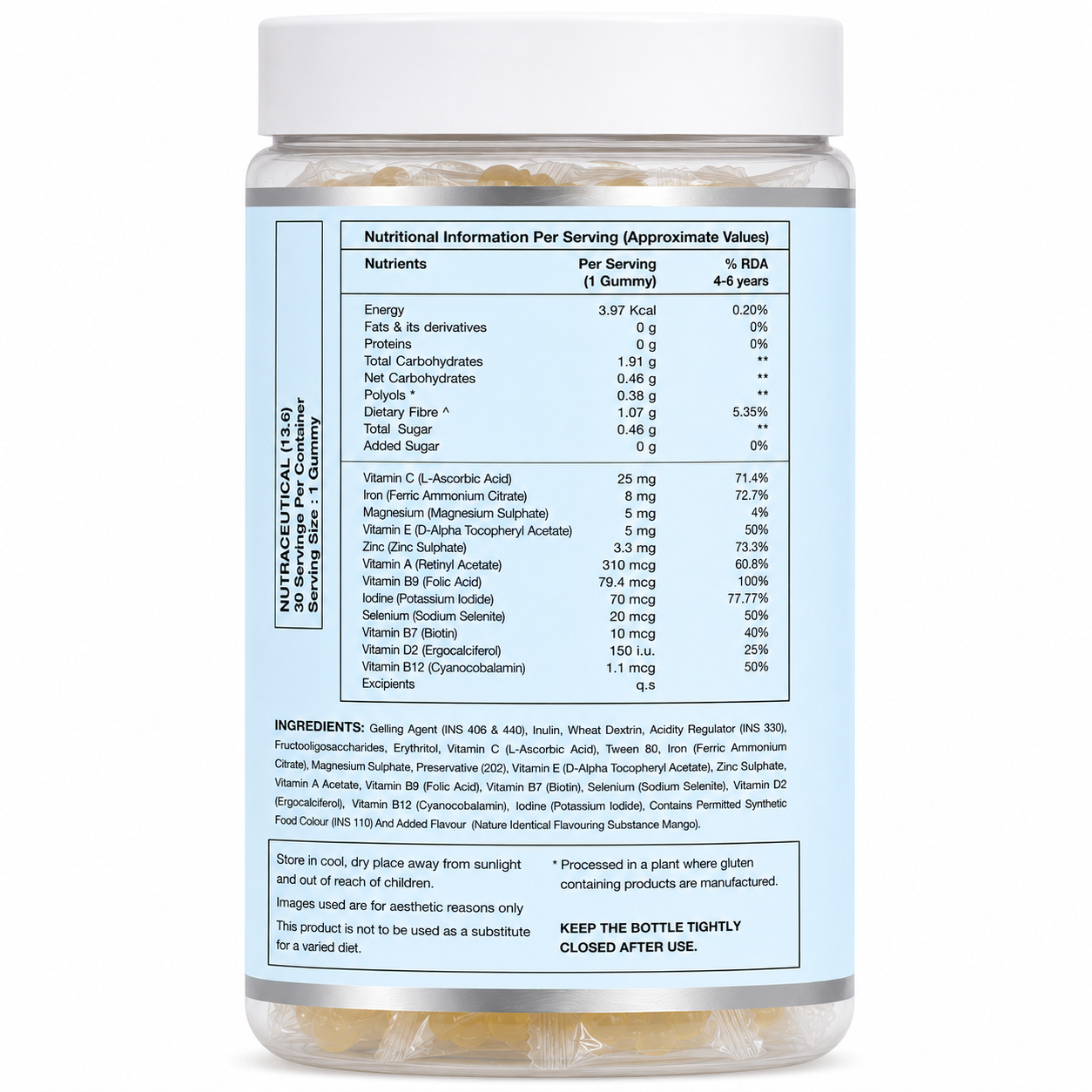 Fixuphealth Multivitamin Gummies for Kids with 12 Vitamins & Minerals, Vitamin C, Iron, Zinc, Magnesium & Vitamin D2 | Gummy Bear Multivitamin for Kids 2-6 Years | Mango Flavored 30 Gummies