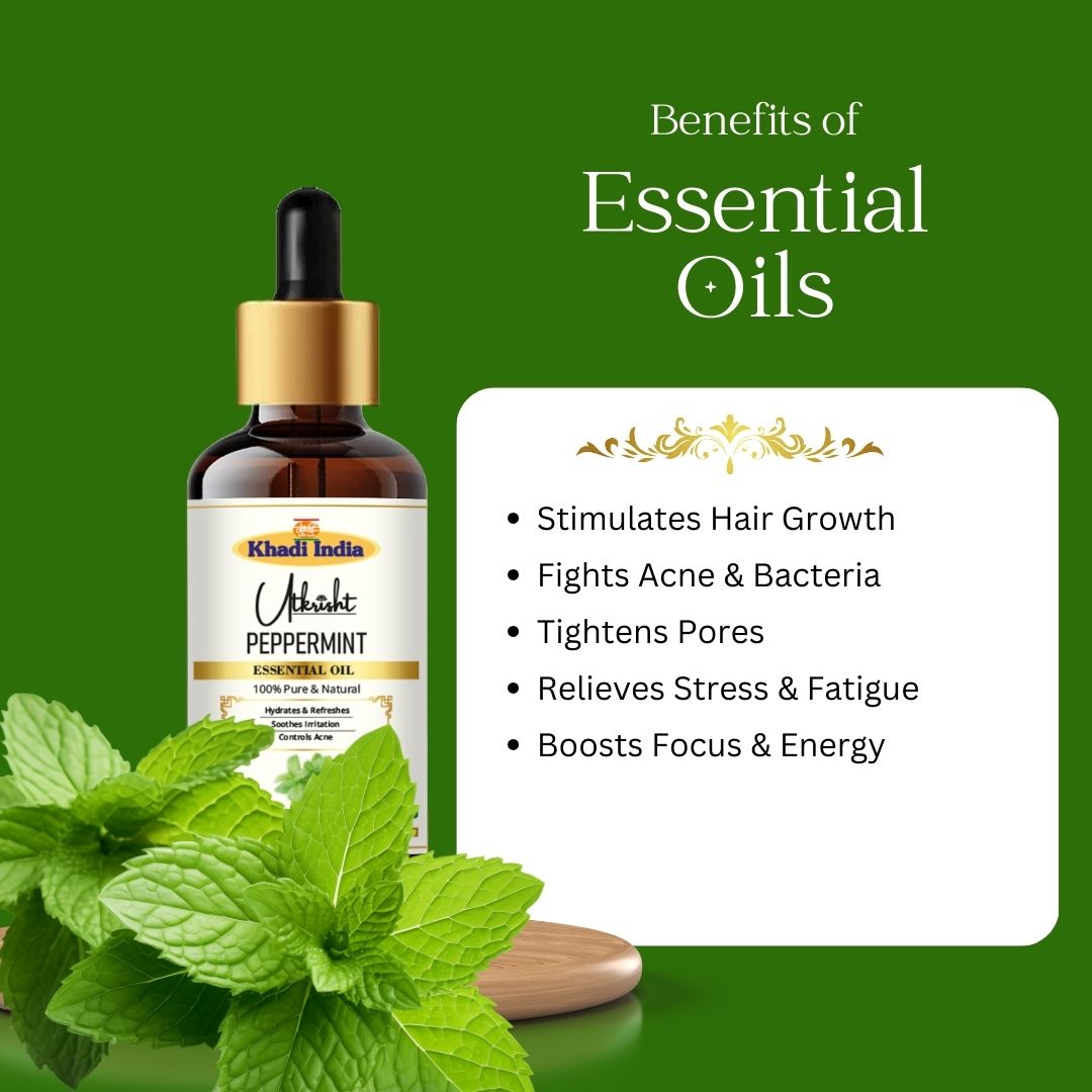 Khadi Peppermint Essential Oil | Pure & Natural Peppermint Oil for Hair & Scalp Care | Herbal Essential Oil for Dandruff & Scalp Refreshing | Cooling Aroma for Hair Care & Aromatherapy | 15 gm