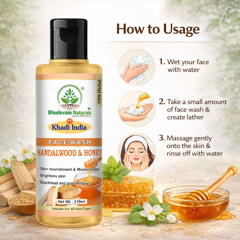 Bhudevam Naturals Khadi Sandalwood & Honey Face Wash For Soft, Smooth & Radiant Skin -420ML (Pack of 2)