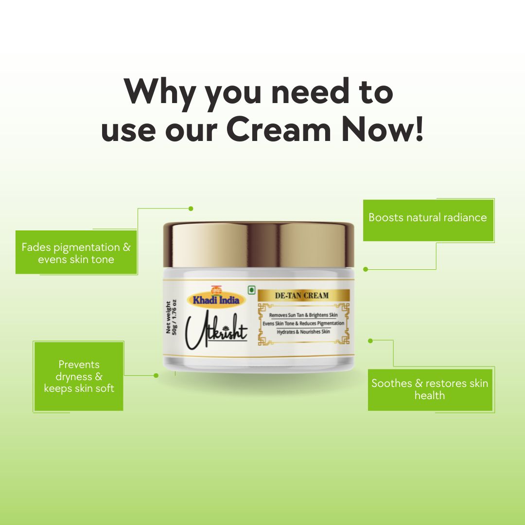 Utkrisht Khadi Pure De-Tan Face Cream | For Reducing Tan, Sun Damage, Pigmentation & Even Skin Tone