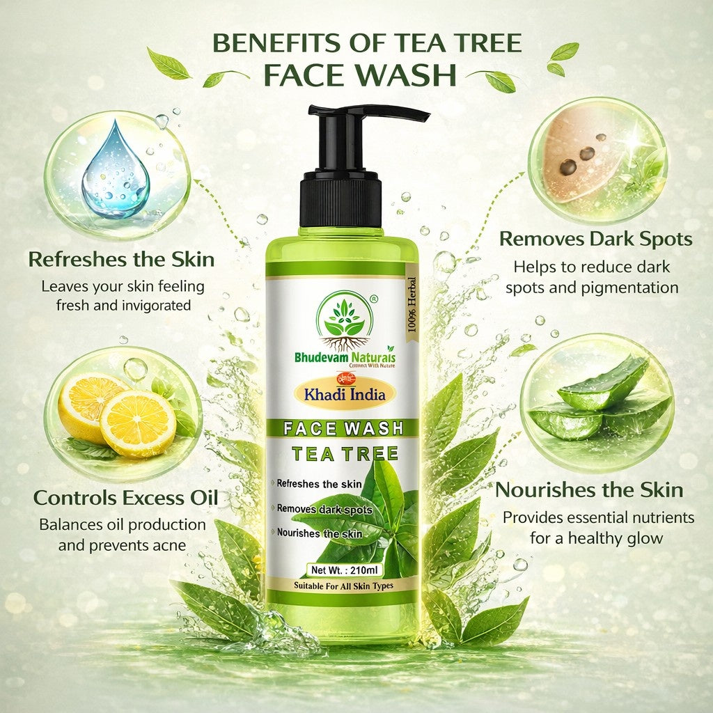 Bhudevam Naturals Khadi Tea Tree Face Wash – Anti-Pimple, Anti-Blemish & Refreshing Formula- 210ML