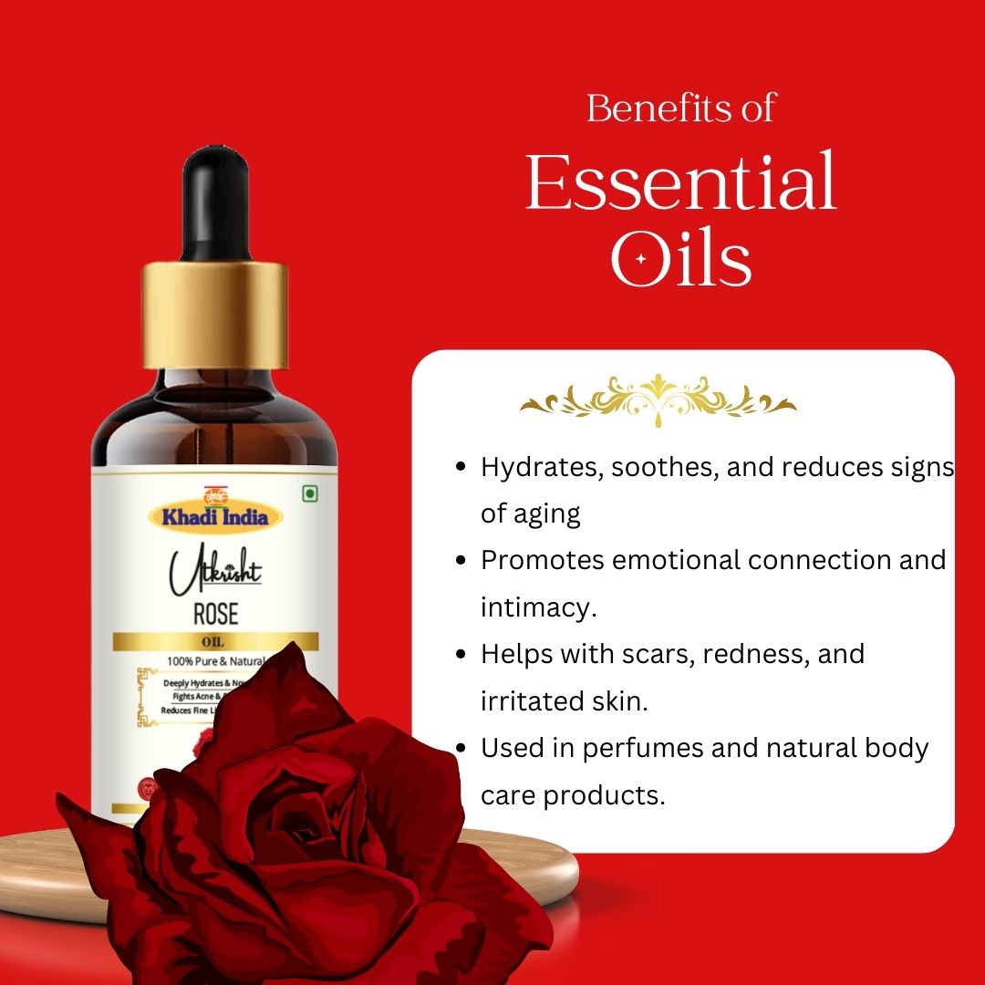 Khadi Rose Essential Oil | Pure & Natural Rose Oil for Face & Skin Care | Floral Essential Oil for Hydration, Brightening & Glowing-Looking Skin | Aromatherapy & Relaxation | 15 ml