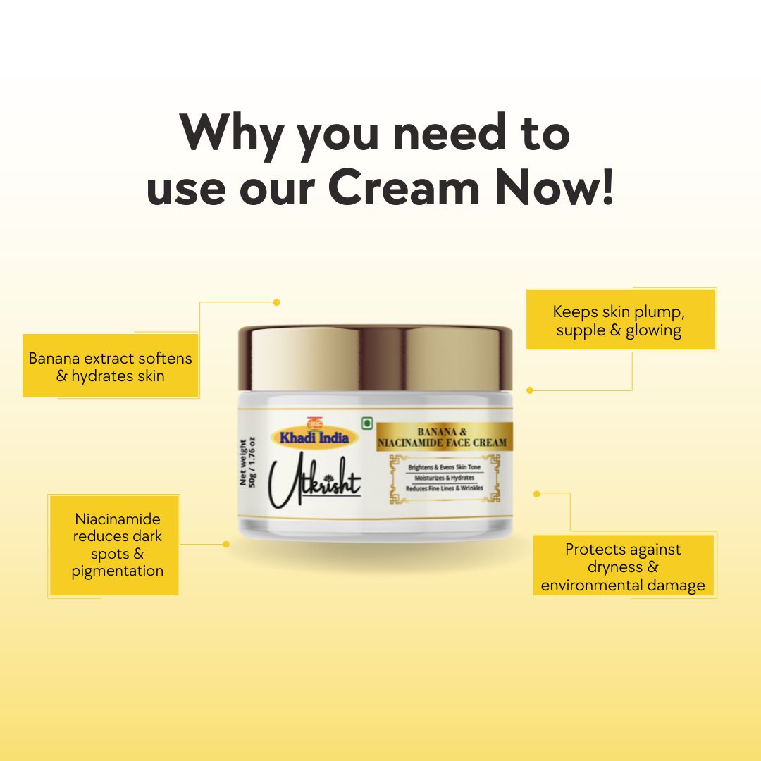 Khadi Essentials Banana & Niacinamide Skin Brightening Face Cream (50g) | For Glowing Skin, Dark Spots & Uneven Tone