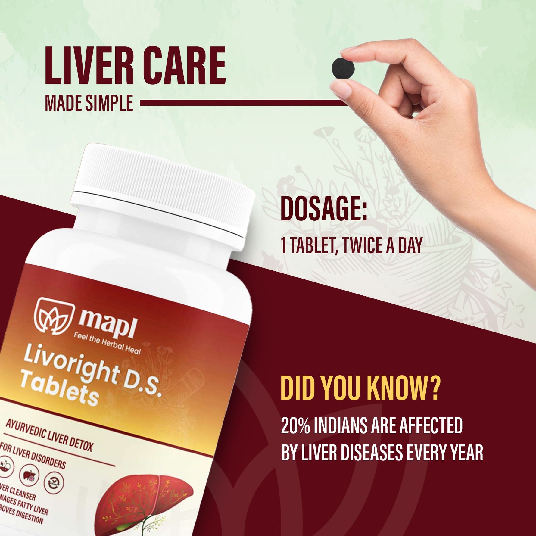 MAPL Livoright DS Tablets | Ayurvedic Liver Support & Detox | Supports Fatty Liver, Energy, Digestion & Vitality | Lab-Tested Natural Formula | 60 Tablets