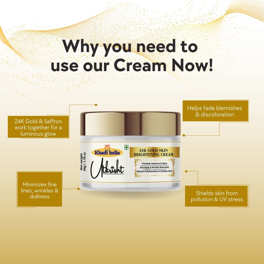 Khadi Essentials 24K Gold Radiant Face Cream (50g) | For Glowing Skin, Age Defying & Firmness