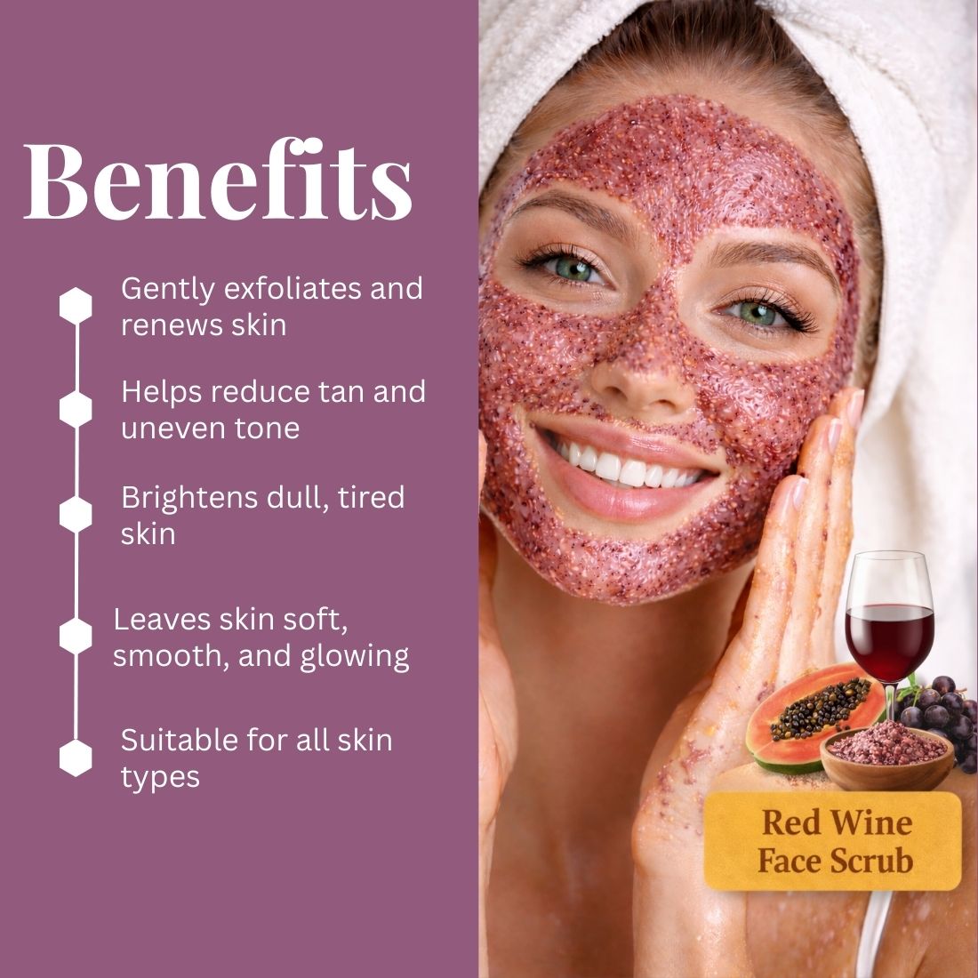 Kayee Ayurveda Red Wine Face Scrub for Glowing & Smooth Skin | Herbal Red Wine Facial Scrub for Gentle Exfoliation, Deep Cleansing & Dead Skin Removal | Helps Remove Dirt, Excess Oil & Impurities for Soft, Fresh & Radiant-Looking Skin