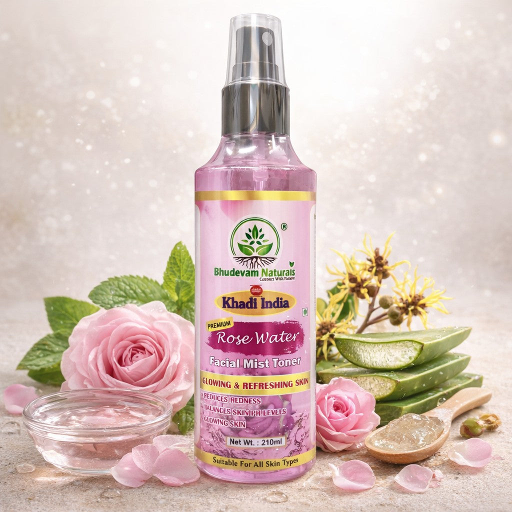 Bhudevam Naturals Khadi Pure Rose Water Mist Toner for Instant Glow, Refresh & Oil Control- 420ML (Pack of 2)