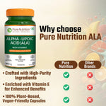 Pure Nutrition Alpha Lipoic Acid (ALA) 300mg with Vitamin E | Powerful ALA Supplement Antioxidant for Nerve & Heart Health | Supports Healthy Blood Sugar, Energy Metabolism & Cellular Protection - 120 Veg Capsules