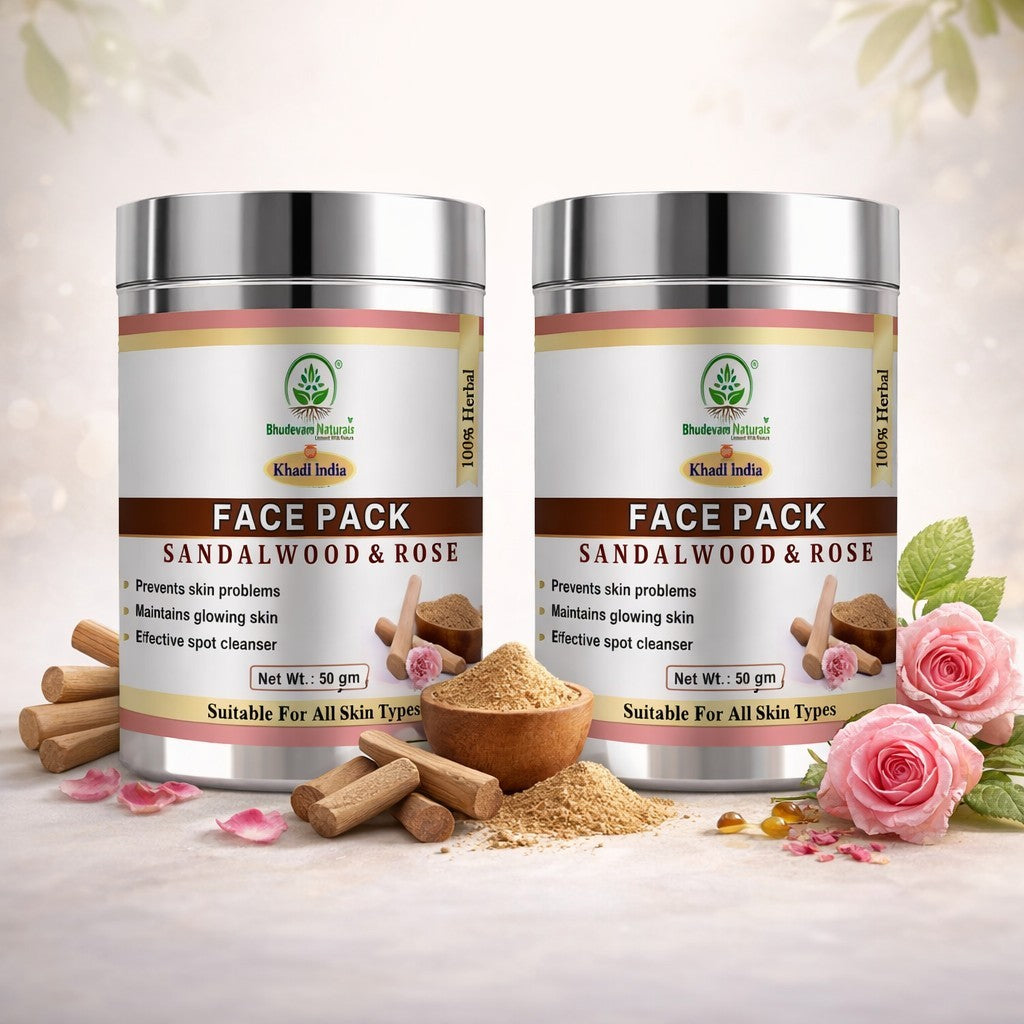 Bhudevam Naturals Khadi Rose Sandalwood Face Pack For for Skin Brightening, Cooling & Deep Cleansing- 100GM (Pack of 2)