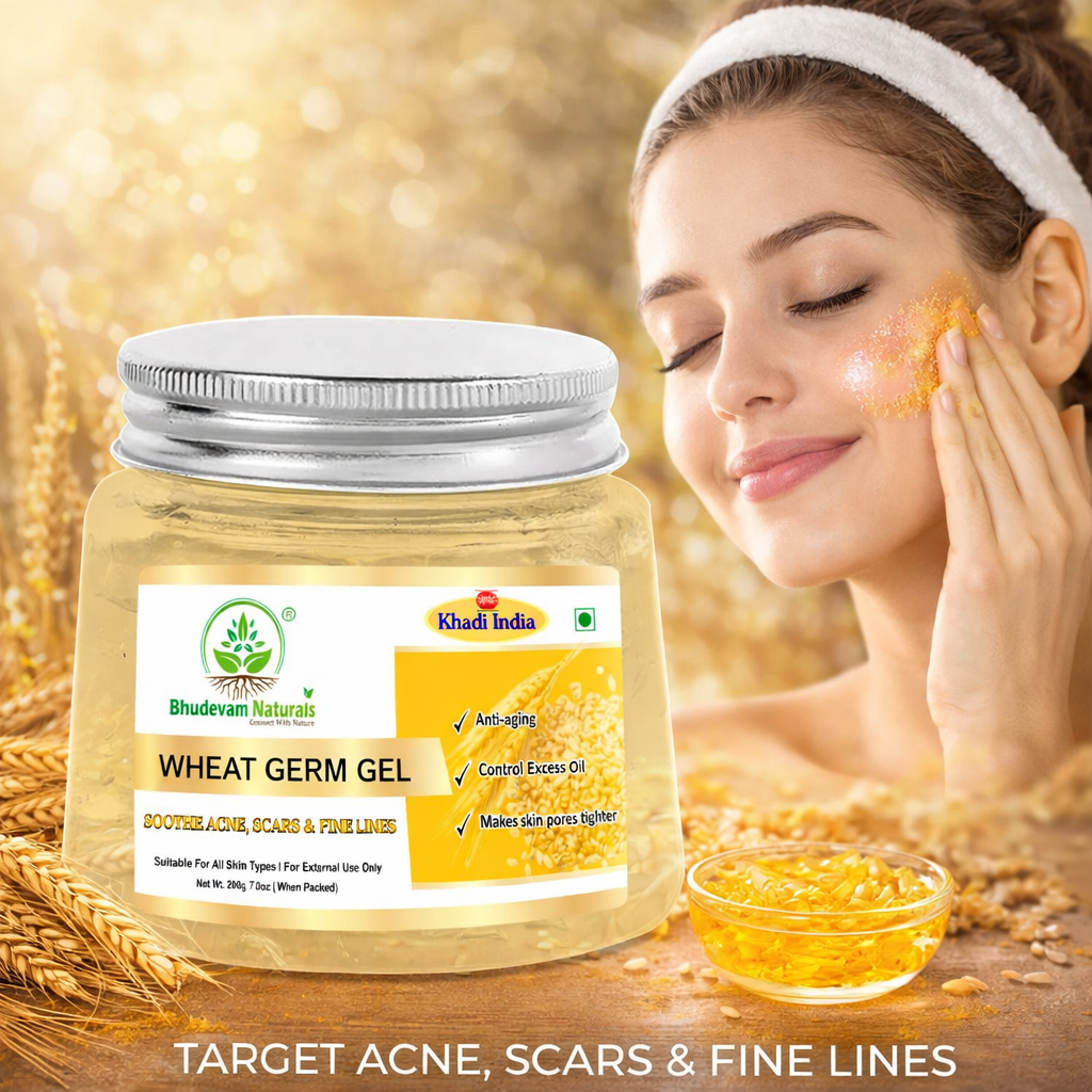 Bhudevam Naturals Khadi Wheatgerm Aloe Vera Gel for Face & Hair – Hydrating, Nourishing & Skin Brightening- 200GM