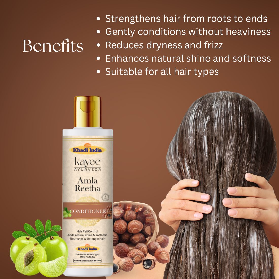 Kayee Ayurveda Amla Reetha Hair Conditioner for Men & Women | Herbal Conditioner for Dry, Dull & Frizzy Hair | Helps Condition Hair, Improve Manageability, Reduce Roughness & Maintain Soft, Smooth & Healthy-Looking Hair | 210 ml