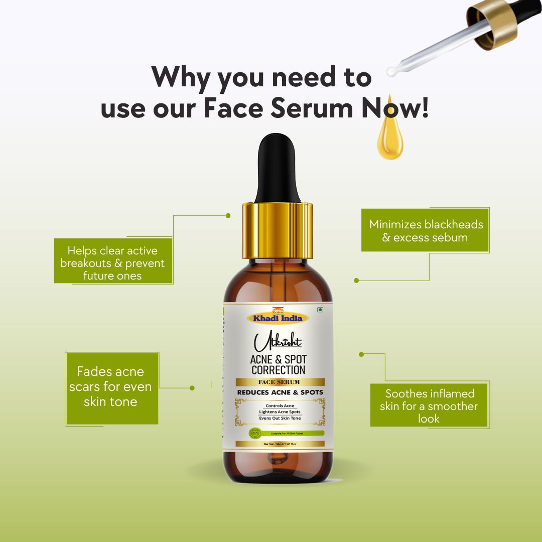 Khadi Acne & Spot Face Serum for Acne & Dark Spots | Pimple, Blemish & Acne Mark Care Serum | Oil Control & Even Skin Tone | Lightweight & Non-Greasy Formula | 30 ml