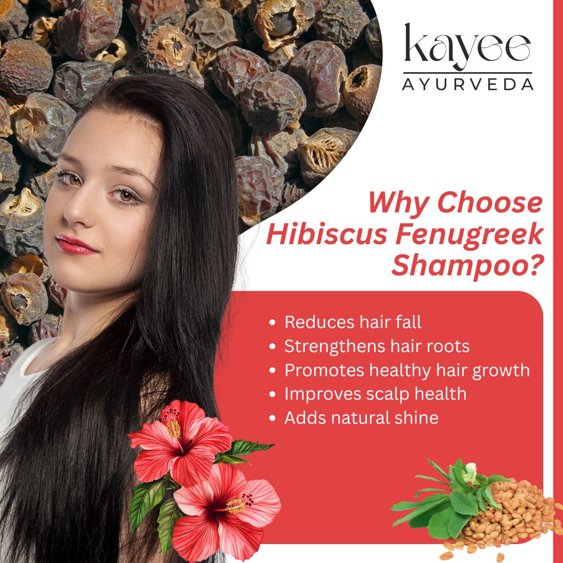Kayee Ayurveda Hibiscus Fenugreek Shampoo for Hair Growth & Hair Fall Care | Herbal Shampoo with Hibiscus & Fenugreek for Scalp Cleansing, Hair Nourishment, Strength, Smoothness & Natural Shine | 210 ml