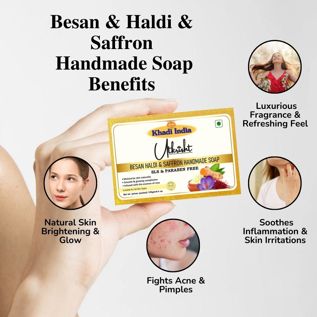 Utkrisht Khadi Besan Haldi Kesar Soap (125g)