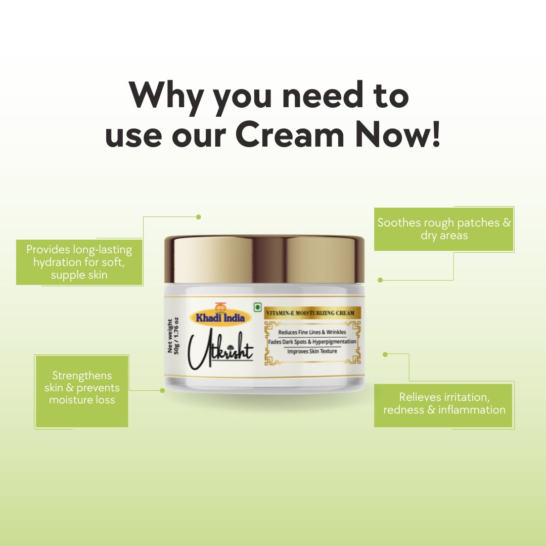 Khadi Essentials Vitamin E Hydrating Face Cream (50g) | For Skin Repair, Radiant Glow & Fine Lines