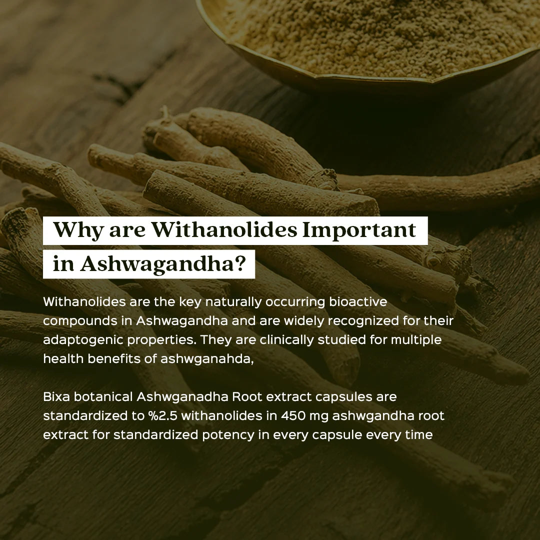 Bixa Botanical Ashwagandha Extract (60 Veg Capsules | 450mg) | Standardized to 2.5% Withanolides for Stress Relief, Stamina & Immune Support`