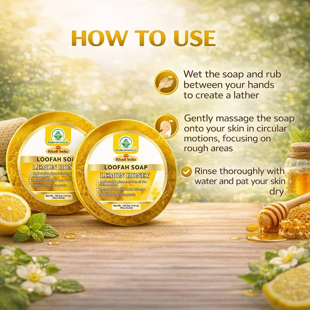 Bhudevam Naturals Khadi Lemon & Honey Loofah Soap – Deep Cleansing Scrub Soap for Smooth & Fresh Skin- 250GM (Pack of 2)