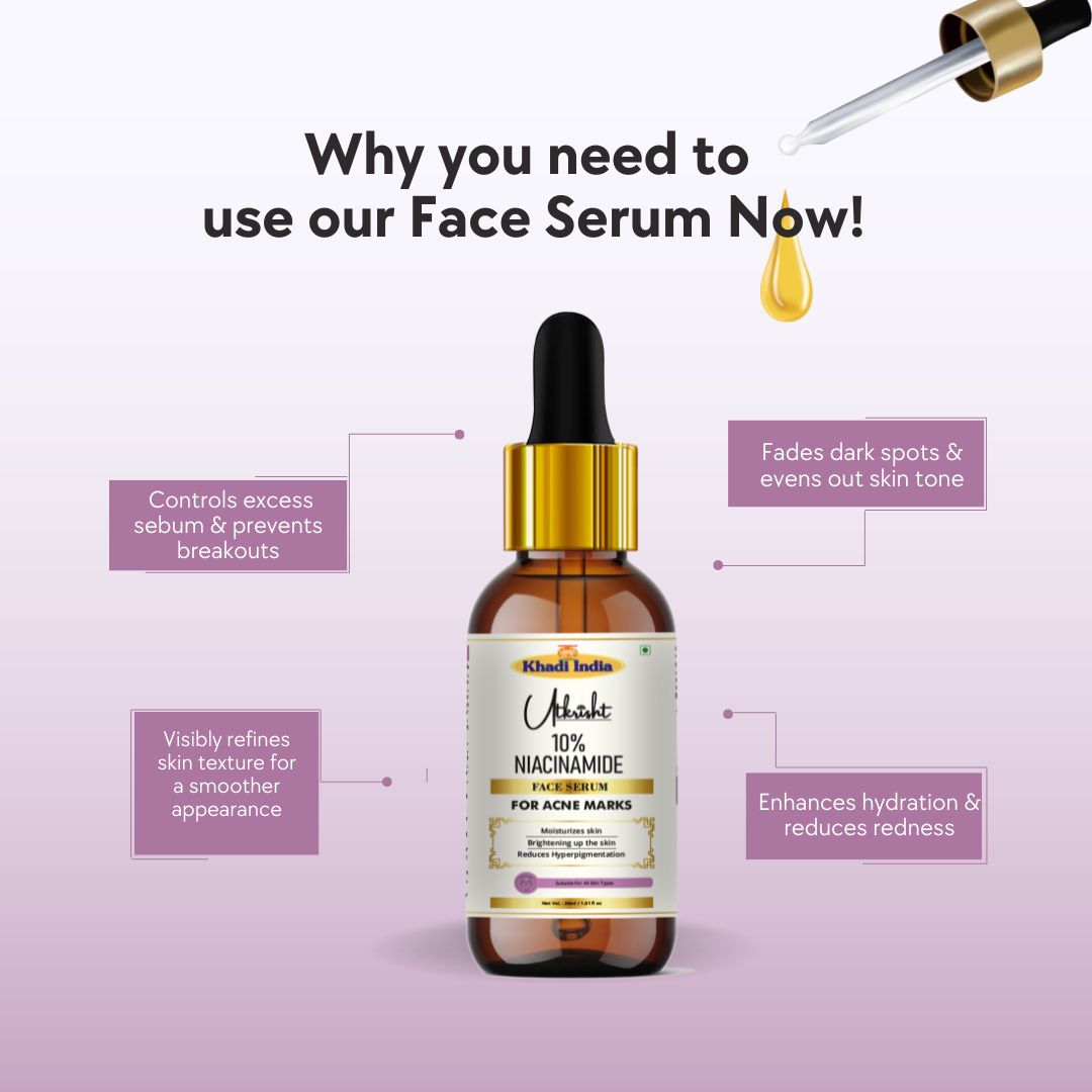 Khadi Niacinamide Face Serum | Acne-Prone Skin, Oil Control & Pore Care Serum | Helps Improve the Appearance of Dark Spots & Blemishes | Skin Barrier Support | Lightweight & Non-Sticky | All Skin Types | 30 ml