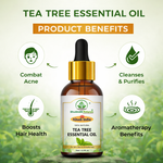 Bhudevam Naturals Khadi Tea Tree Essential Oil for Acne, Pimples, Skin Care, Hair Care, Dandruff Control, Aromatherapy & Diffuser- 15ml