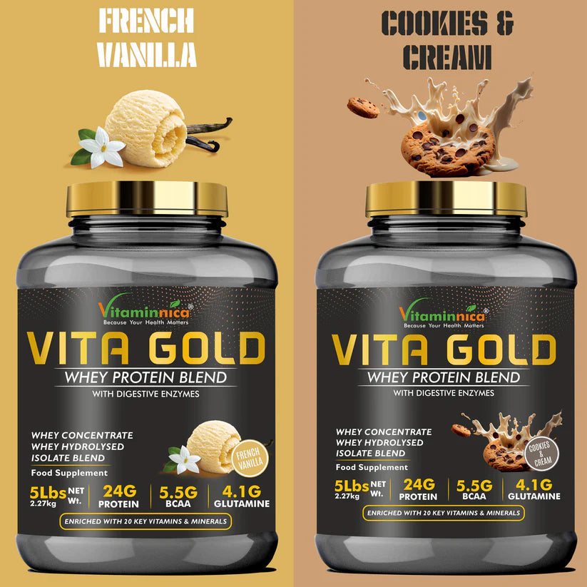 Vitaminnica Vita Gold 100% Whey Protein Powder - Cookies & Cream, 5 Lbs, 75 Servings